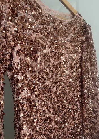 Kahverengi Payetli Uzun Abiye Elbise - Görsel 3