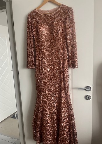 Kahverengi Payetli Uzun Abiye Elbise - Görsel 4