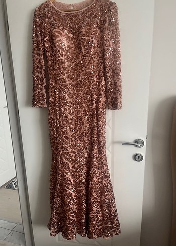 Kahverengi Payetli Uzun Abiye Elbise - Görsel 2