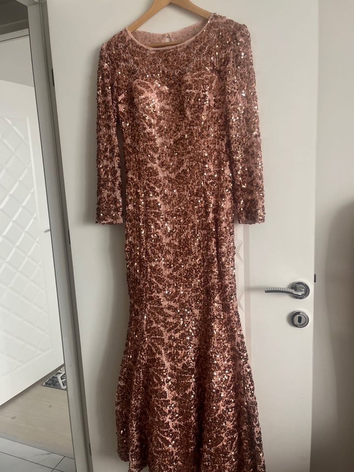 Kahverengi Payetli Uzun Abiye Elbise - Görsel 4