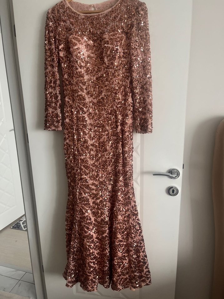 Kahverengi Payetli Uzun Abiye Elbise - Görsel 2