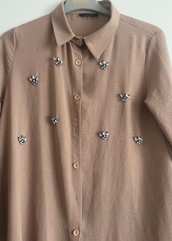 Bej Kadın Keten Takım, Düğmeli, Uzun Kollu - Görsel 4