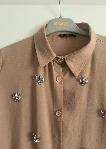 Bej Kadın Keten Takım, Düğmeli, Uzun Kollu - Görsel 3