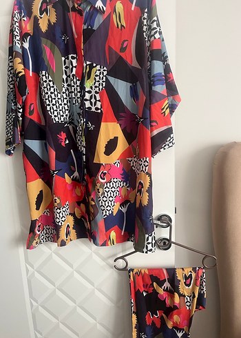 Drapeli, yarasa Kollu, Desenli Kadın Gömlek - Görsel 2