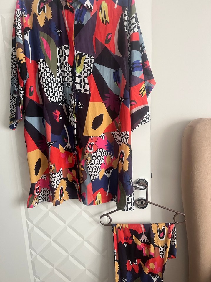 Drapeli, yarasa Kollu, Desenli Kadın Gömlek - Görsel 2