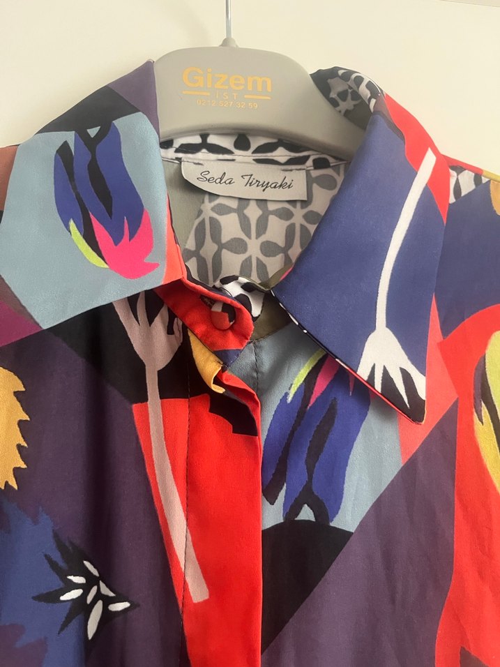 Drapeli, yarasa Kollu, Desenli Kadın Gömlek - Görsel 4