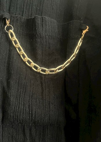 Zincir Detaylı Siyah Keten Gömlek - Görsel 4