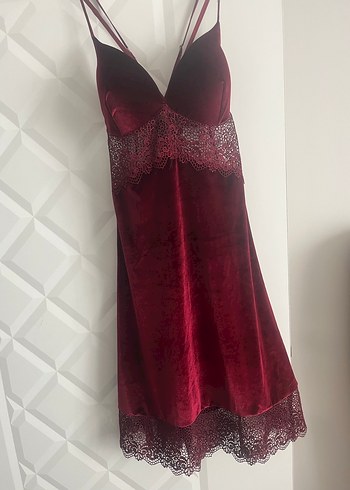 Bordo İşlemeli Uzun Kadın Gecelik - Görsel 9