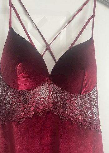 Bordo İşlemeli Uzun Kadın Gecelik - Görsel 10