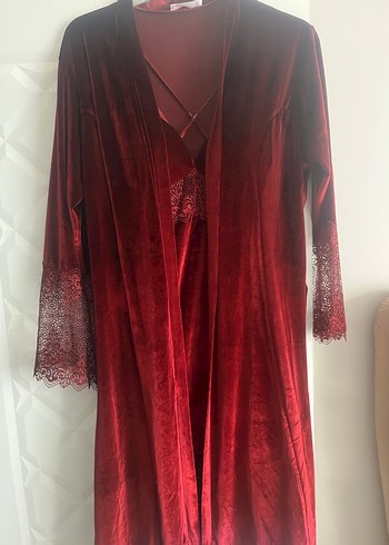 Bordo İşlemeli Uzun Kadın Gecelik - Görsel 7