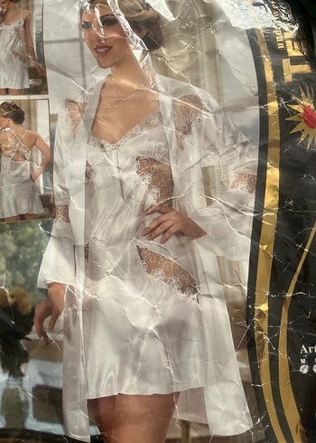 Nakışlı Beyaz Kısa Bohem Kadın gecelik - Görsel 3