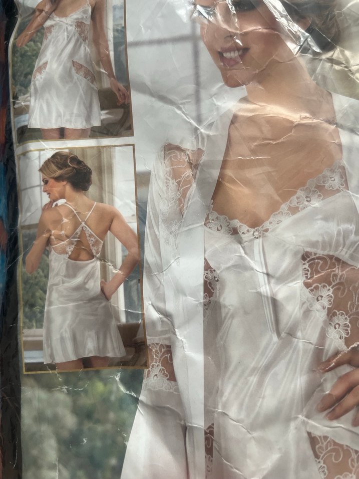 Nakışlı Beyaz Kısa Bohem Kadın gecelik - Görsel 2