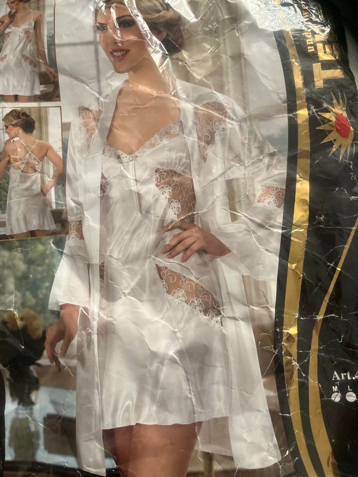 Nakışlı Beyaz Kısa Bohem Kadın gecelik - Görsel 3