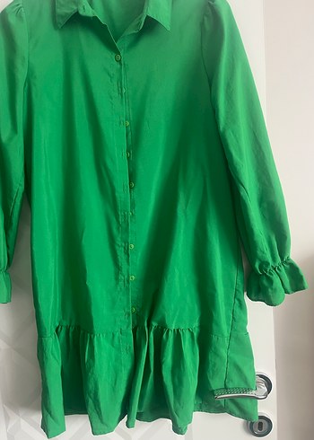 Düğmeli Yeşil Mini Kadın Gömlek - Görsel 5