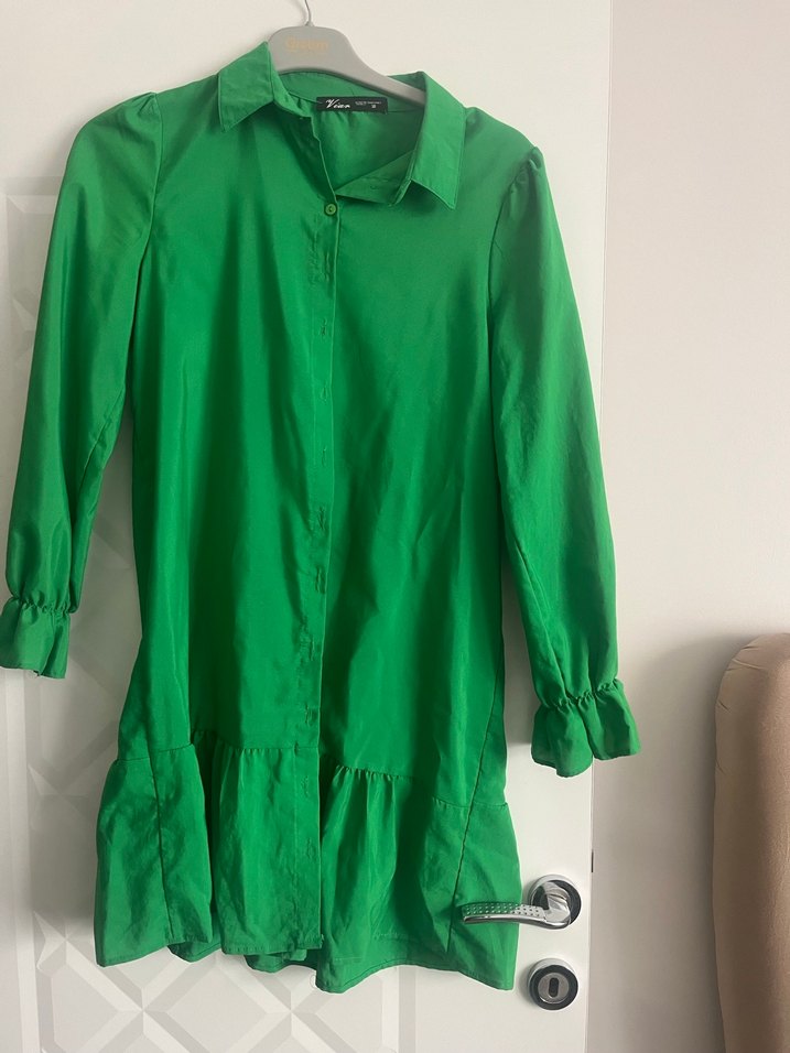 Düğmeli Yeşil Mini Kadın Gömlek - Görsel 2