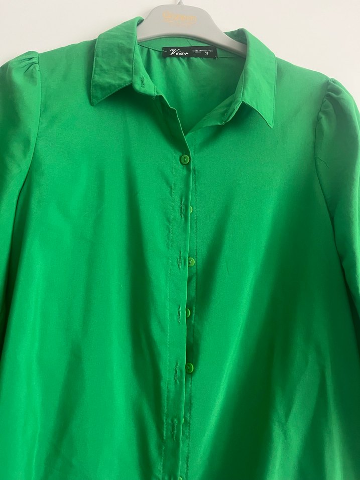 Düğmeli Yeşil Mini Kadın Gömlek - Görsel 3