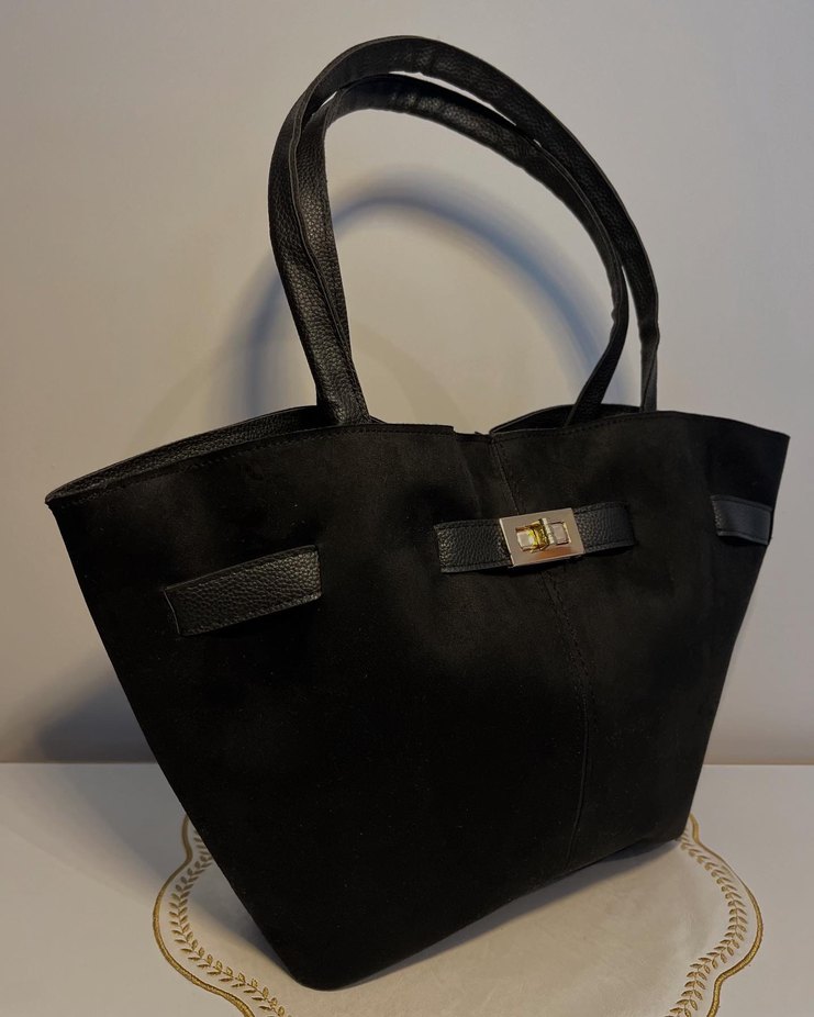 Klasik Siyah Süet Kadın Omuz Çantası - Görsel 2