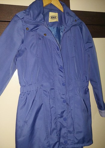 Düğmeli Mavi Midi Yağmurluk - Görsel 3