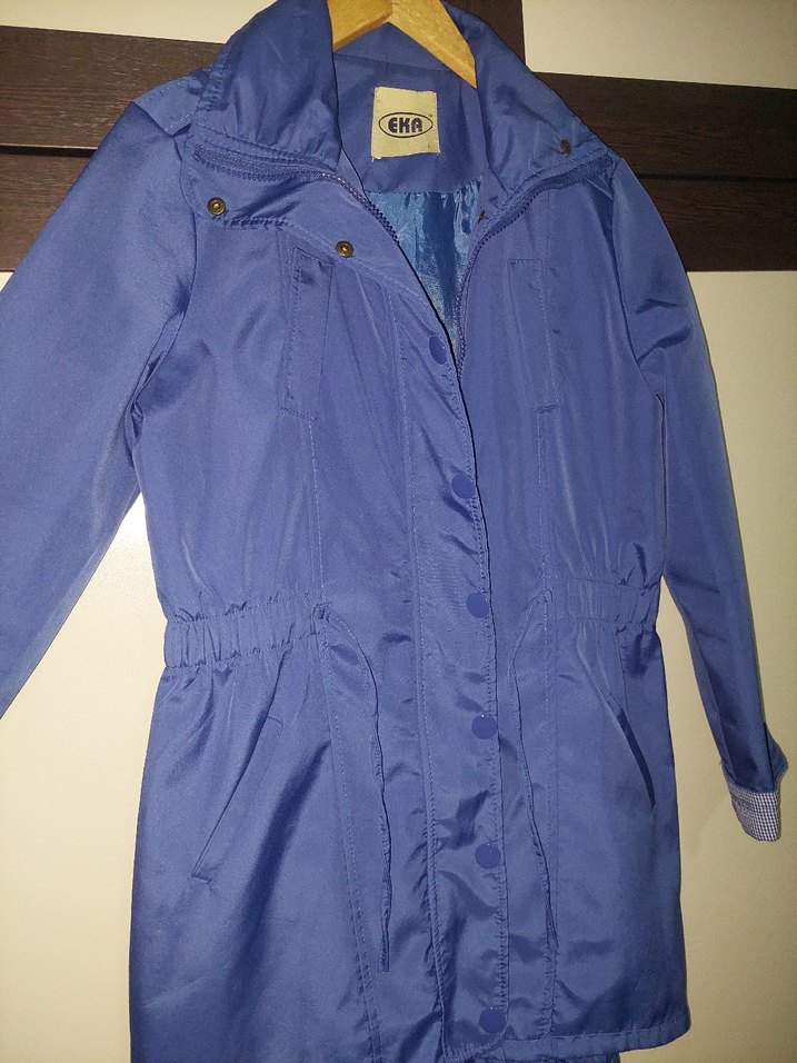 Düğmeli Mavi Midi Yağmurluk - Görsel 3