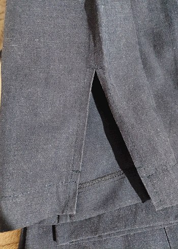 Lacivert Keten Düğmeli Elbise - Görsel 3