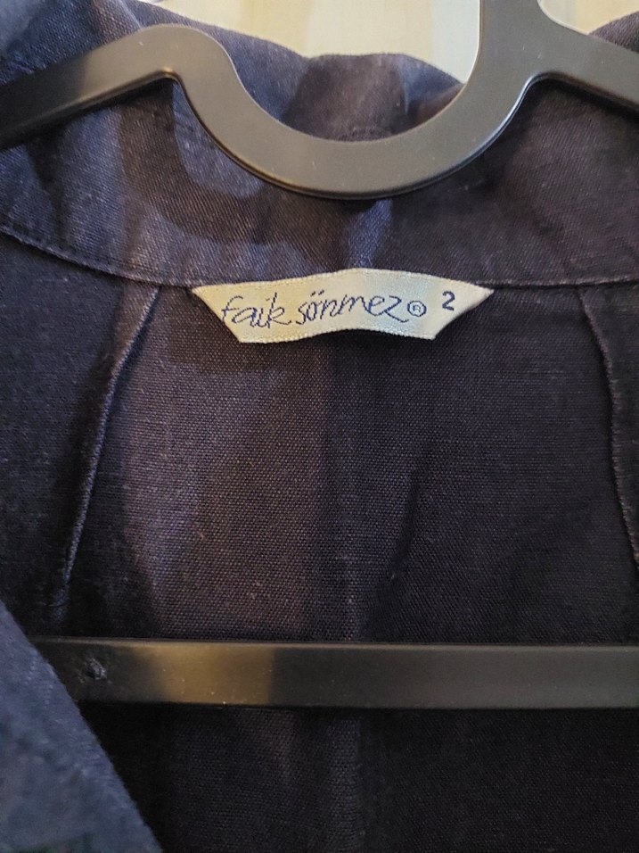 Lacivert Keten Düğmeli Elbise - Görsel 2