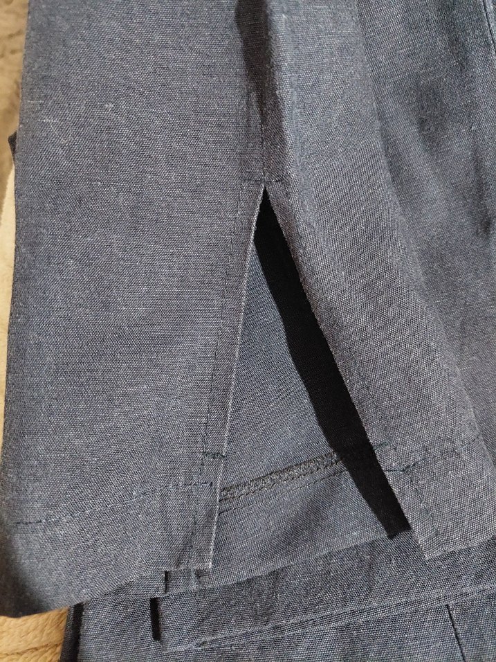 Lacivert Keten Düğmeli Elbise - Görsel 3