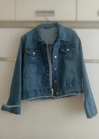 Düğmeli Mavi Kadın Denim Ceket