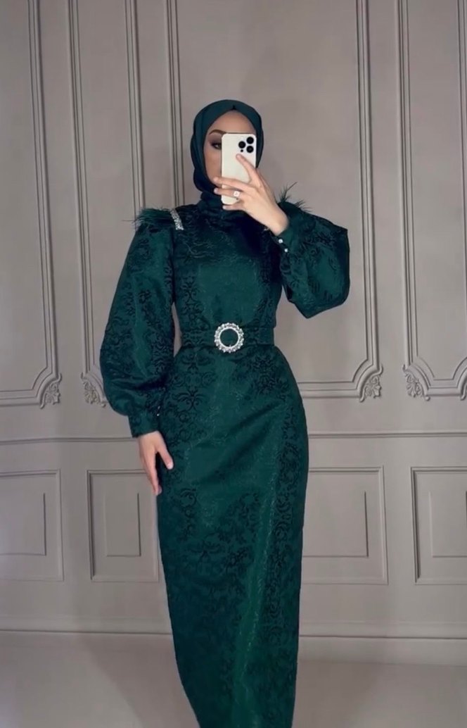 Desenli Uzun Abiye Elbise - Görsel 2