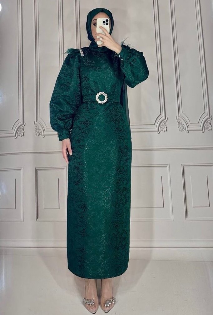 Desenli Uzun Abiye Elbise - Görsel 4