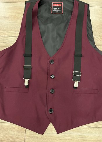 Bordo Düğmeli Erkek Yelek - Görsel 4