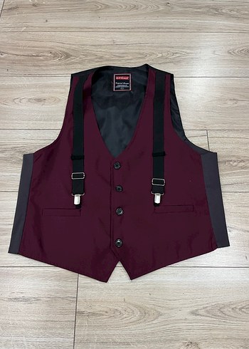 Bordo Düğmeli Erkek Yelek - Görsel 2