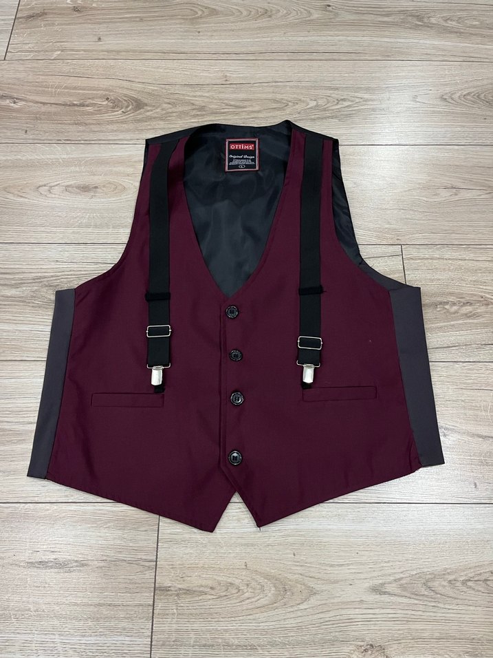 Bordo Düğmeli Erkek Yelek - Görsel 2