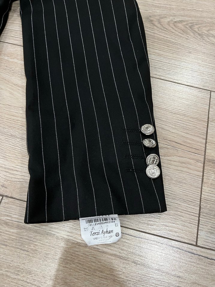 56 Drop /6 Çizgili Siyah Erkek Takım - Görsel 2