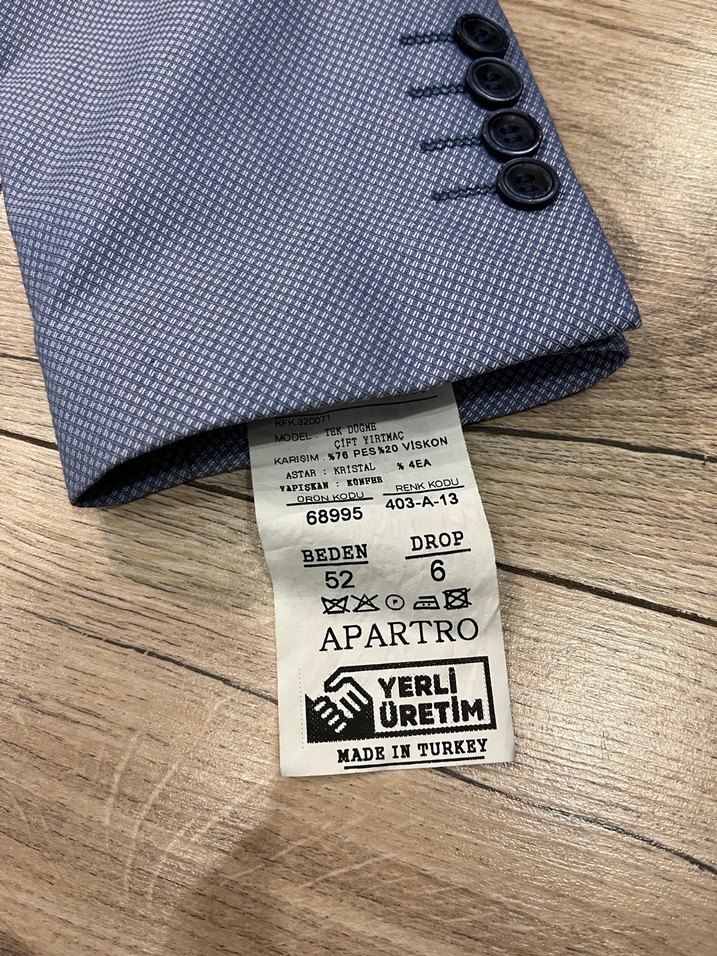 Turkuaz Erkek Ofis Takım Ceketi, Düğmeli, Normal Boy - Görsel 4