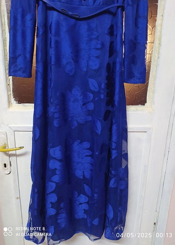 Düğmeli Mavi Vintage Kadın Uzun Elbise - Görsel 7