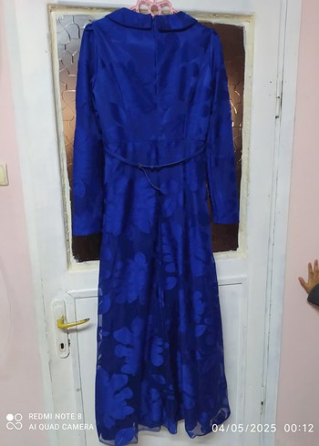 Düğmeli Mavi Vintage Kadın Uzun Elbise - Görsel 5