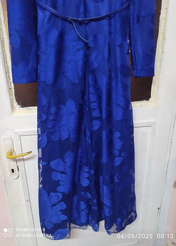 Düğmeli Mavi Vintage Kadın Uzun Elbise - Görsel 3