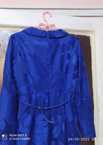 Düğmeli Mavi Vintage Kadın Uzun Elbise - Görsel 4