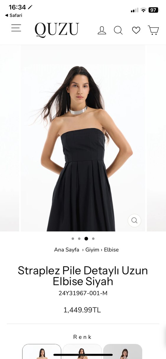 Quzu Siyah Straplez Elbise - Görsel 2