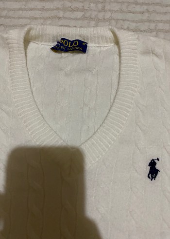 Polo Ralph Lauren Kadın Beyaz V Yaka Örgü Pamuklu Kazak