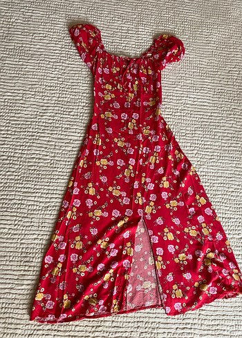 Kırmızı Çiçek Desenli Uzun Bohem Elbise - Görsel 6