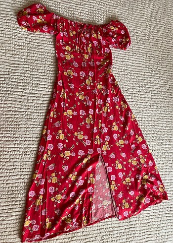 Kırmızı Çiçek Desenli Uzun Bohem Elbise - Görsel 2