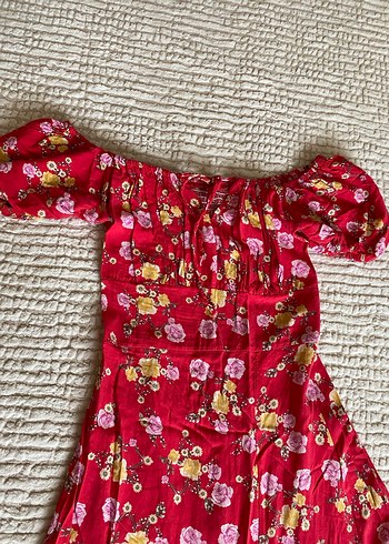 Kırmızı Çiçek Desenli Uzun Bohem Elbise - Görsel 4