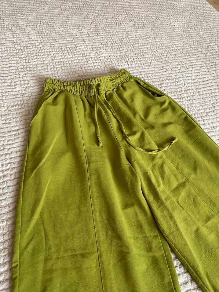 ZARAYeşil Bol Kesim Keten Pantolon - Görsel 4