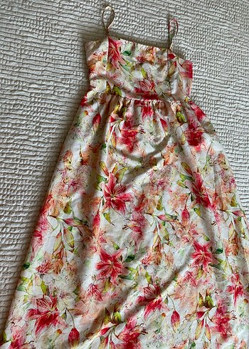 Çiçek Desenli Uzun Askılı Bohem Elbise - Görsel 2