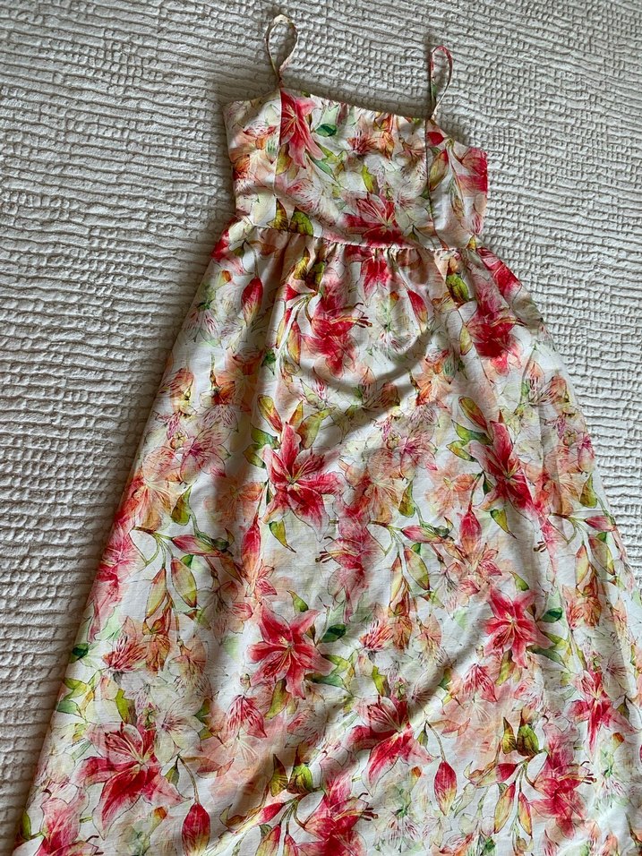 Çiçek Desenli Uzun Askılı Bohem Elbise - Görsel 2