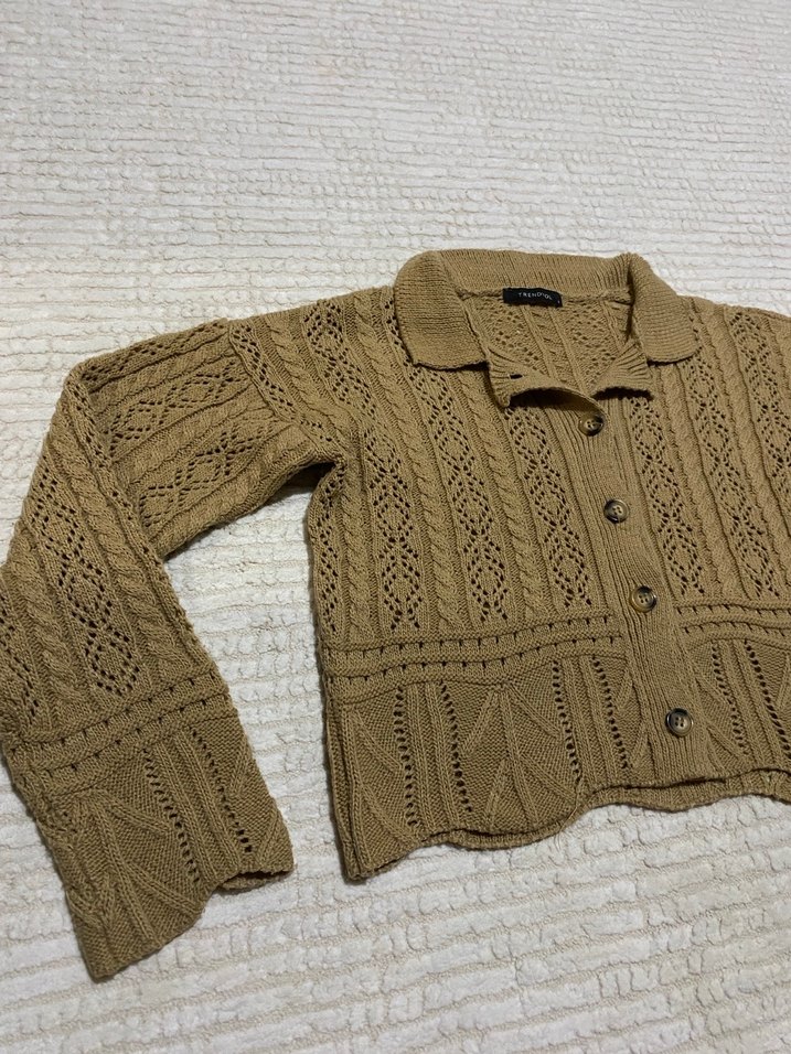 Bej Örgü Kadın Hırka - Görsel 4