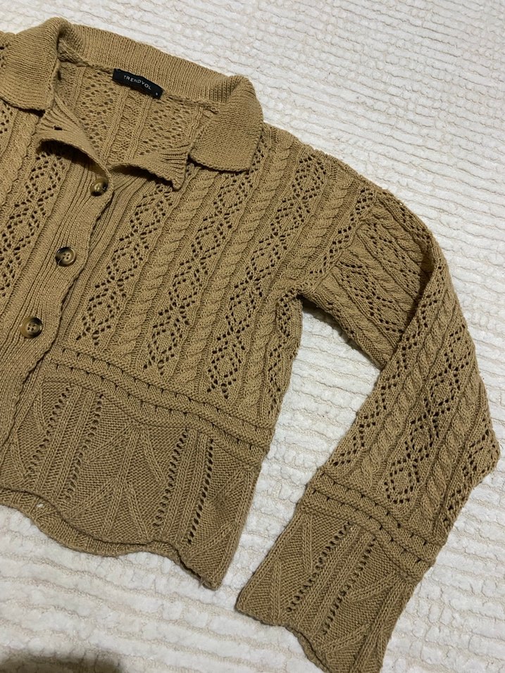 Bej Örgü Kadın Hırka - Görsel 3