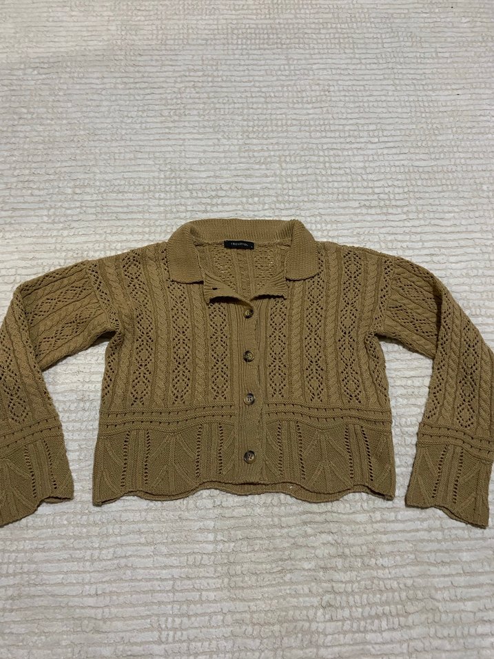 Bej Örgü Kadın Hırka - Görsel 2