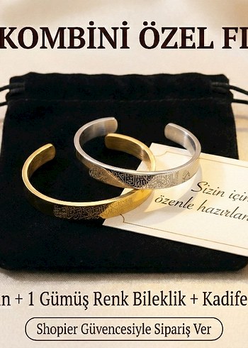 Paslanmaz Çelik Ayetel Kürsi Kelepçe Bileklik 2'li Sevgili Kombi - Görsel 4